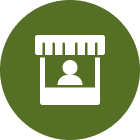 Market booth icon on green background