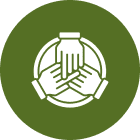 Collaborative hands on green circle