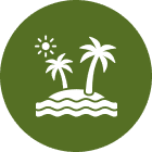 Island silhouette with sun in green circle